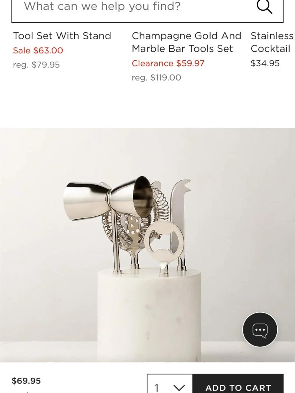 CB2 Marble Bar Tool Holder with Stainless Steel Cocktail Tools - White